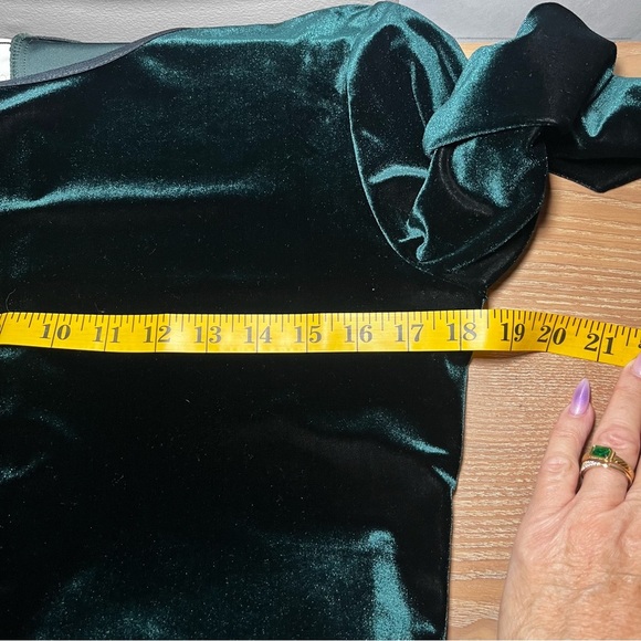 Molly Malloy Vintage Petite Long Sleeve Dark Green Velvet Midi Knee Length Dress - Picture 6 of 9